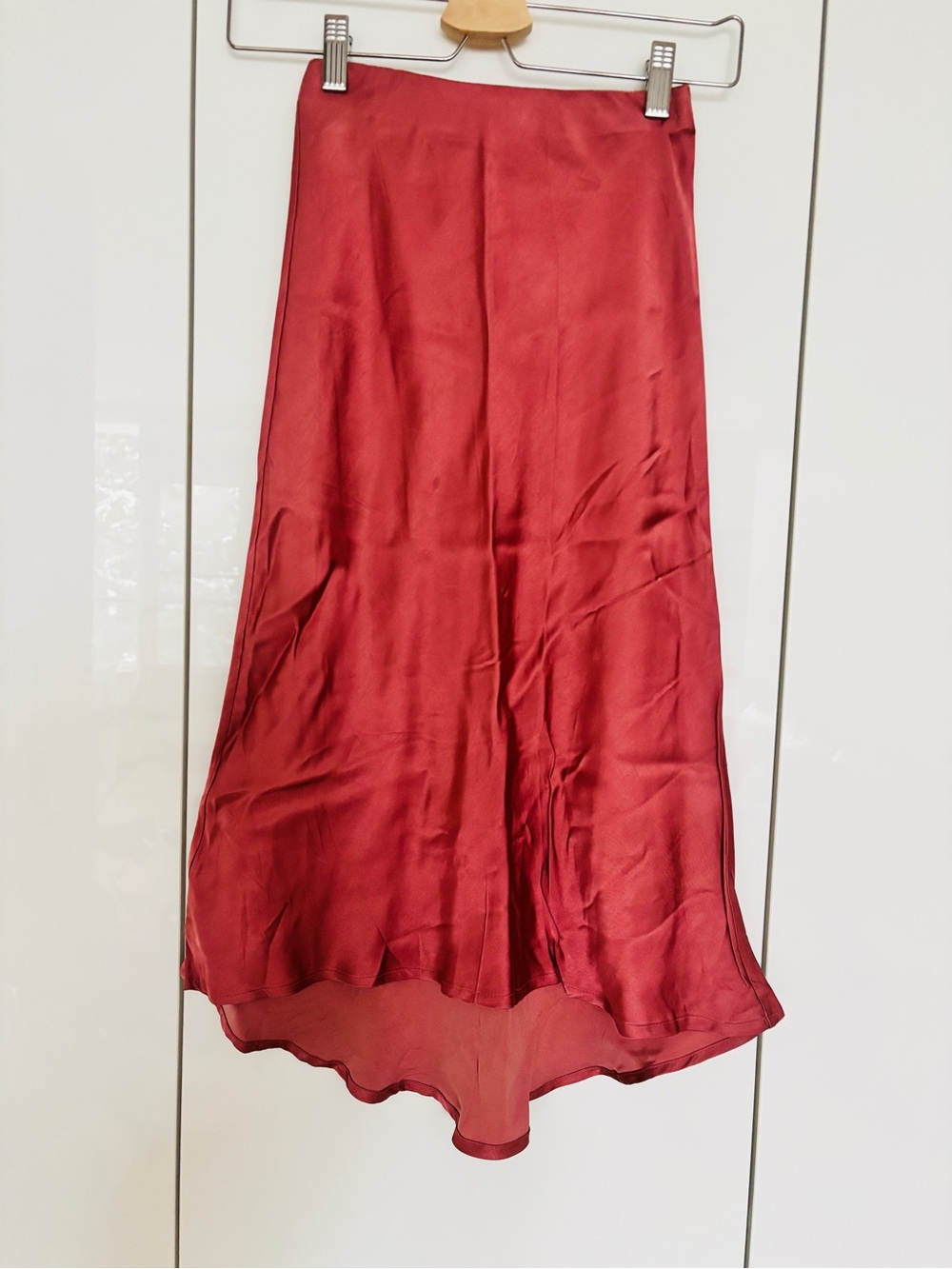 Silky pink Bias-Cut Midi Skirt